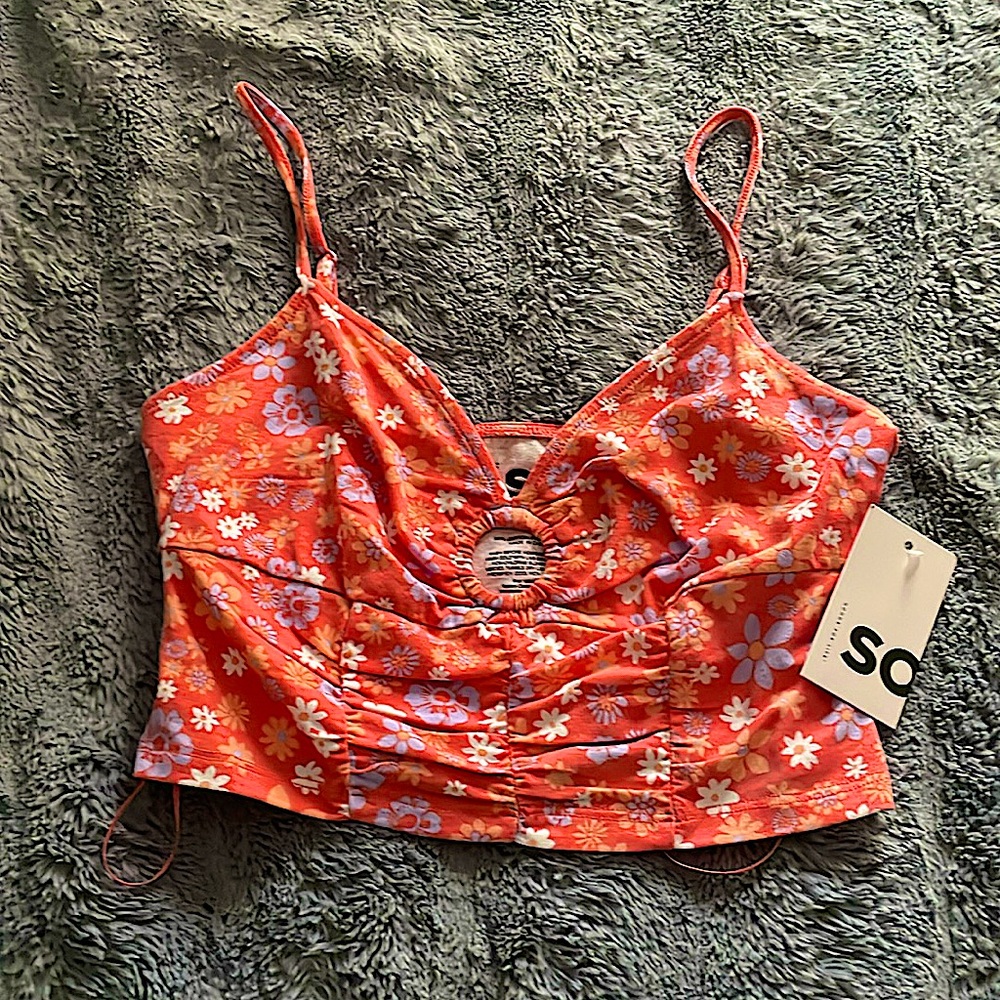 Extra small SO coral ditsy floral cropped tank top